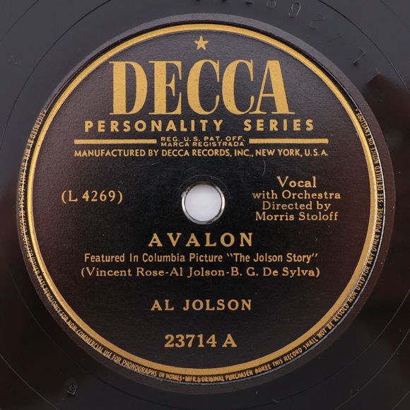 Al Jolson – Avalon / Anniversary Song - 1946 10" 78 rpm Shellac Record 23714 - Picture 1 of 16